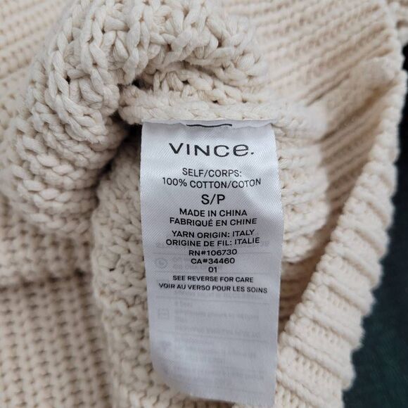 Vince Italian Cotton Waffle Stitch Sweater Sz S Beige Cream Thick Minimalist - Picture 9 of 11